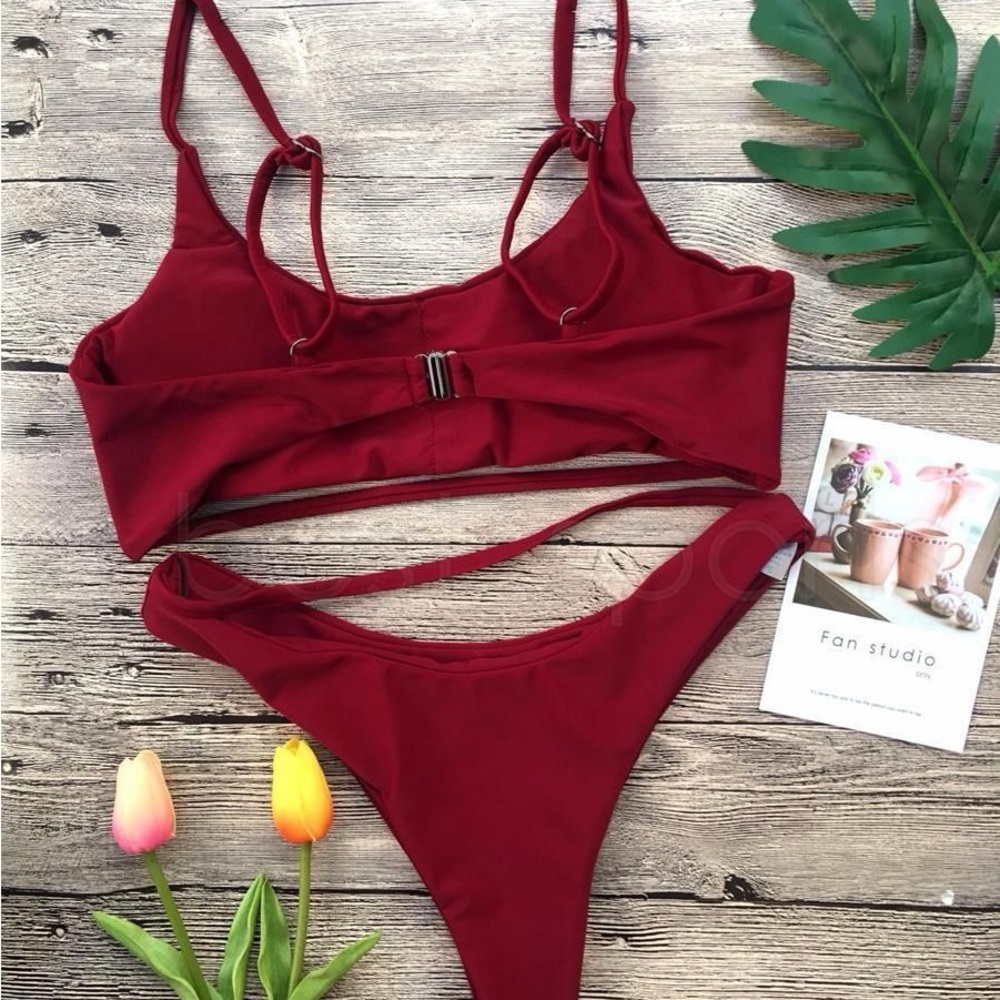 Burgundy two piece swimsuit